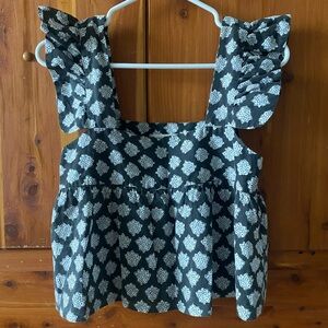 Outerknown Blue and White Floral Ruffle Top